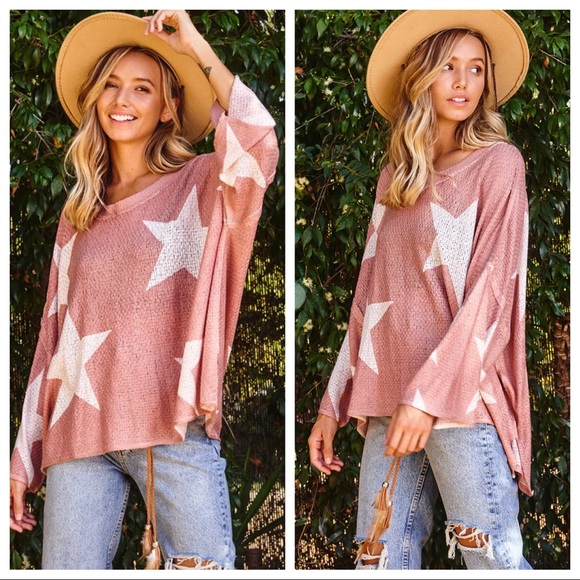 #14 Light rust Star Print LightWeight Dolman Sweater - Picture 4 of 7